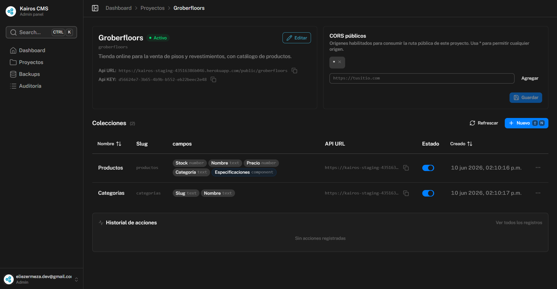 Kairos CMS screenshot